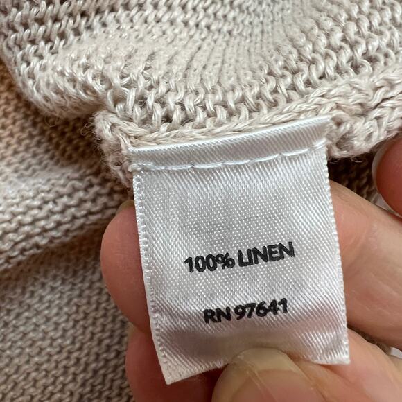 J. Jill Love 100% Linen Cardigan Medium Petite Beige One Button Knit Sweater Tan - Picture 8 of 12